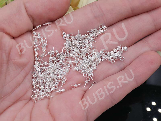 (СКИДКИ!!!) Держатель кулона 064 шапочка со штырьком посеребренная 6,5*2,5*2,5мм серебристый (Sterling Silver Plated) (10шт)