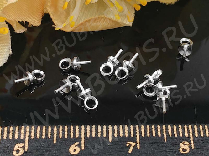 (СКИДКИ!!!) Держатель кулона 064 шапочка со штырьком посеребренная 6,5*2,5*2,5мм серебристый (Sterling Silver Plated) (10шт)