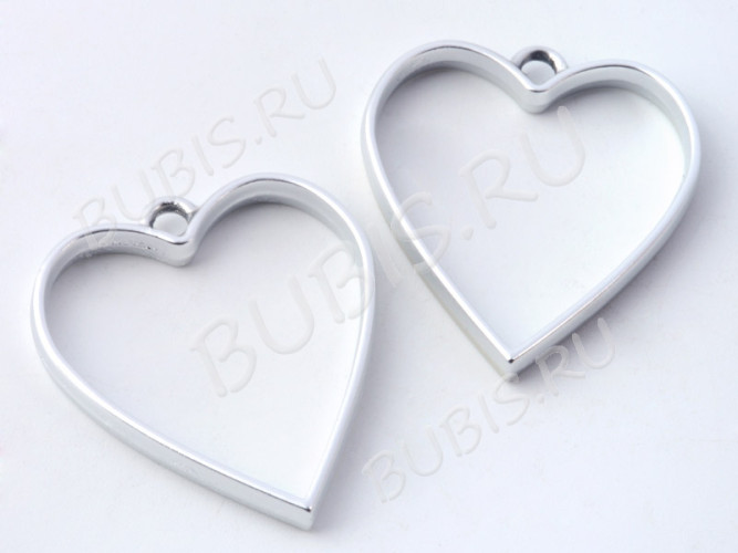 Подвеска Рамка 09 Сердце 34*30*3,7мм матовая серебристая (литьё)