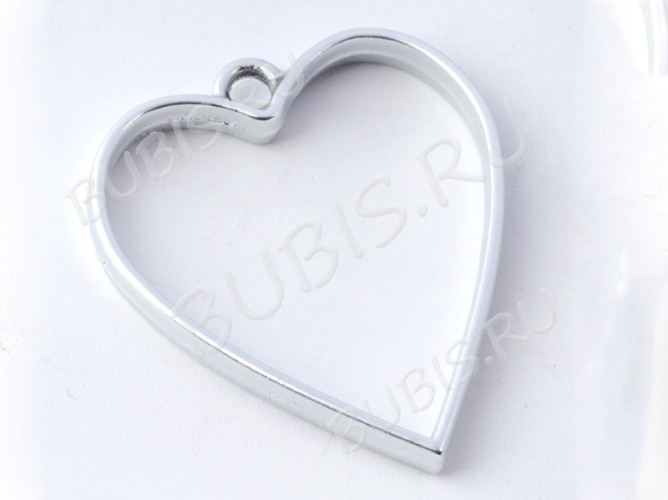 Подвеска Рамка 09 Сердце 34*30*3,7мм матовая серебристая (литьё)
