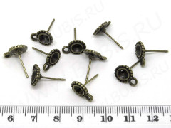 Пуссеты (&quot;гвоздики&quot;) №049 с сеттингом 5мм 14*11,5*8,5мм античная бронза (литьё) (1 пара)