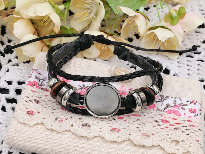 Основа (заготовка) для браслета №61 многорядная 5,5см с сеттингом 20мм античное серебро и чёрный (сплав и шнуры)