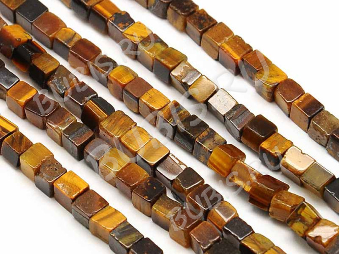 (ОПТ) Бусина каменная Кубик 11 4*4*4мм Тигровый глаз (камни) (НИТЬ)
