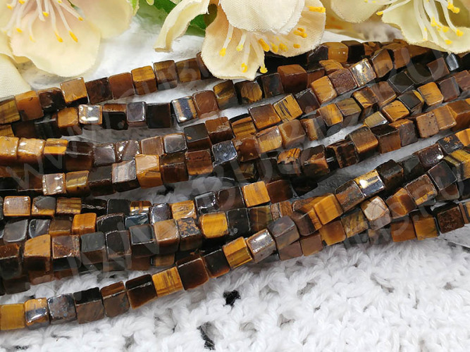 (ОПТ) Бусина каменная Кубик 11 4*4*4мм Тигровый глаз (камни) (НИТЬ)