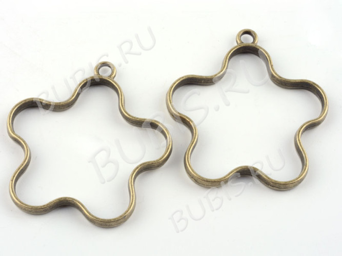 Подвеска Рамка 12 Цветочек Звезда 42*39*3,6мм античная бронза (литьё)