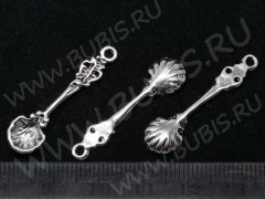 Подвеска Ложка 05 3D Ракушка 33*8,5*2,5мм античное серебро (литьё)