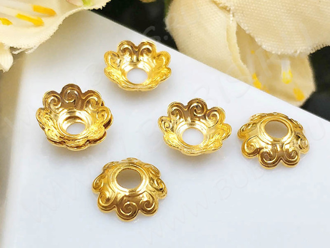 Шапочка тонкая 105 простая 45 Завитки 7*7*2мм золотистая (Хирургическая Сталь) (10шт.)