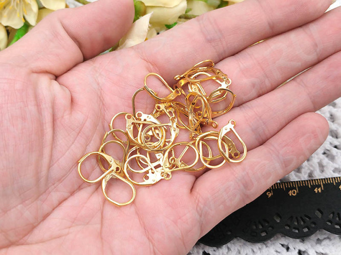 Швензы с французским замком №53 крабики 15*10*1,5мм золотистые (Хирургическая сталь) (1 пара)