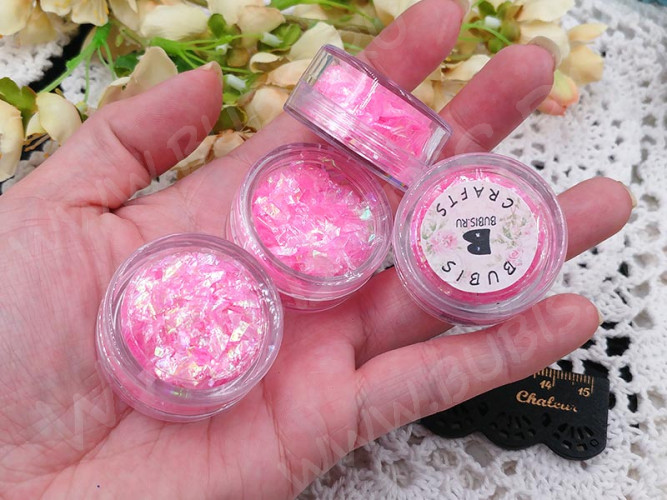 Наполнение для смолы и бутылочек 132 хлопья слюды пластиковые Bubis Crafts ярко-розовые с АВ (декор)