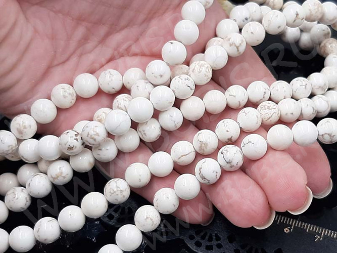 (ОПТ) Бусина округлая 8мм Говлит МОЛОЧНЫЙ натуральный (камни) (НИТЬ)