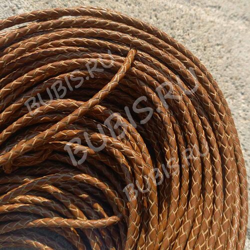 Шнур кожаный 55 натуральный плетёный круглый 3мм светло-коричневый (1м)