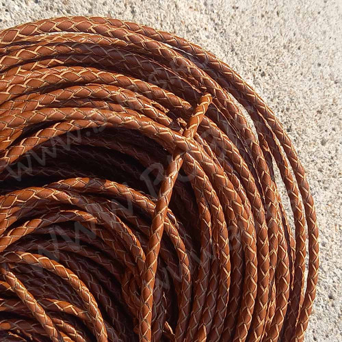 Шнур кожаный 55 натуральный плетёный круглый 3мм светло-коричневый (1м)