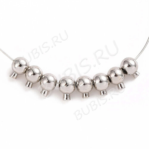 Зажимные бусины 21 Кримпы One Touch округлые шарики 4,5*3,5*3,5мм цвет платины (Brass) (2шт)