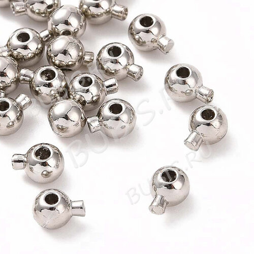 Зажимные бусины 21 Кримпы One Touch округлые шарики 4,5*3,5*3,5мм цвет платины (Brass) (2шт)