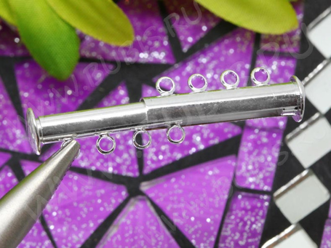 Магнитный замочек №31 слайдер, лифт на 4 нити 27*11*7мм серебристый (Brass)