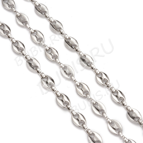 Цепочка S103 Кофейное звено 7,3*5,2*1,4мм цвет платины (Хирургическая сталь) (50см) 