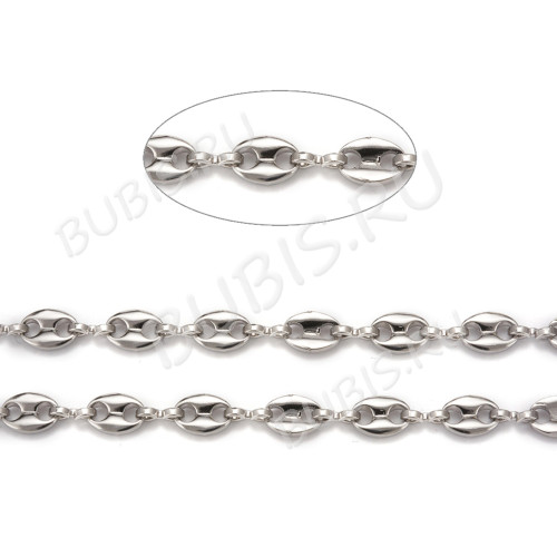 Цепочка S103 Кофейное звено 7,3*5,2*1,4мм цвет платины (Хирургическая сталь) (50см) 