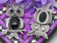 Кулон 23 Сова имитация камня со стразами 66,5*42*8мм античное серебро и чёрный (металл, резин и стекло)