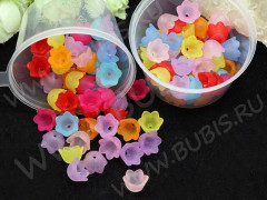(СКИДКИ!!!) Бусина акрил Цветочек 62 матовый чашечка 9,5*9,5*6,5мм МИКС полупрозрачный (акрил) (50шт.)