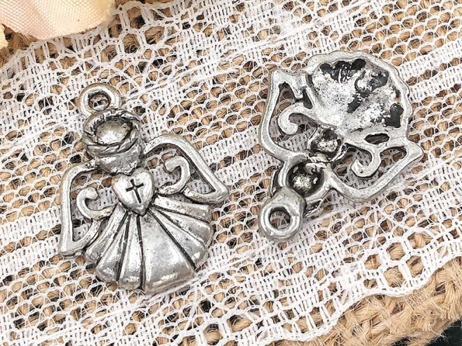 Подвеска Ангелочек 12 22,5*18*3мм античное серебро (литьё)