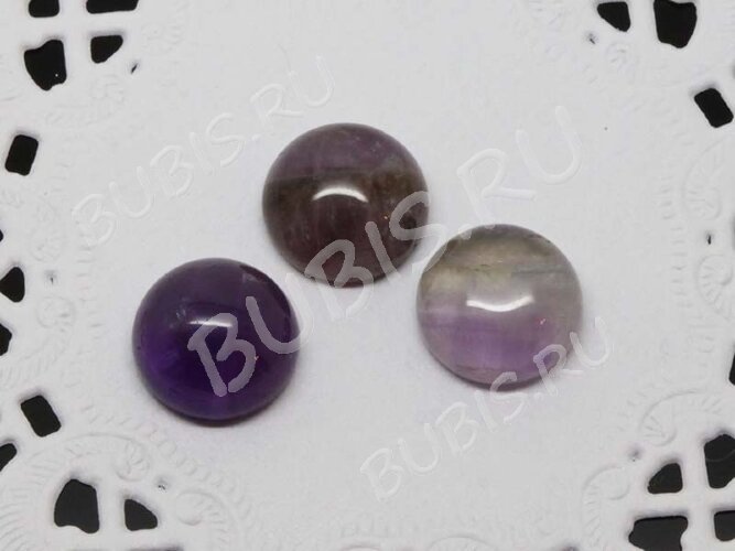 Кабошон каменный 028 Круг 12*12*5мм Аметист натуральный (камни)