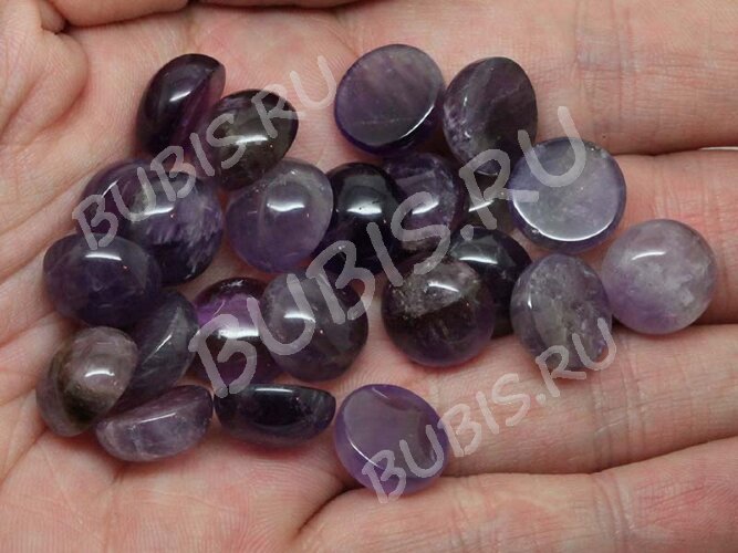 Кабошон каменный 028 Круг 12*12*5мм Аметист натуральный (камни)