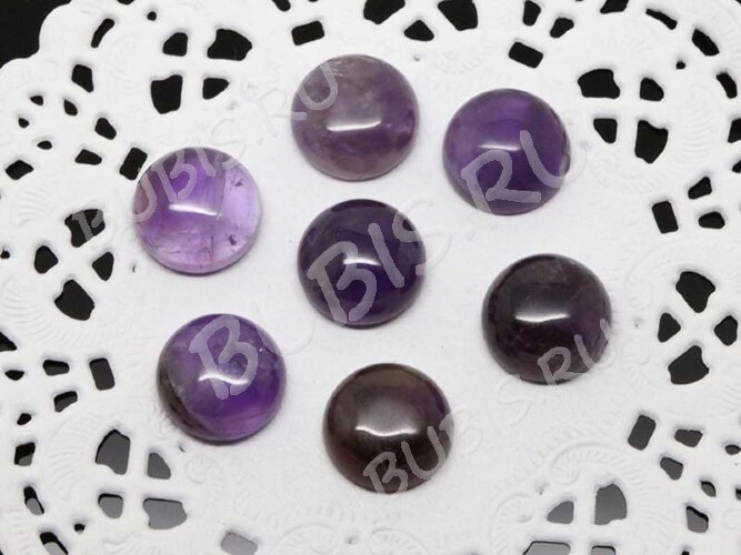 Кабошон каменный 028 Круг 12*12*5мм Аметист натуральный (камни)