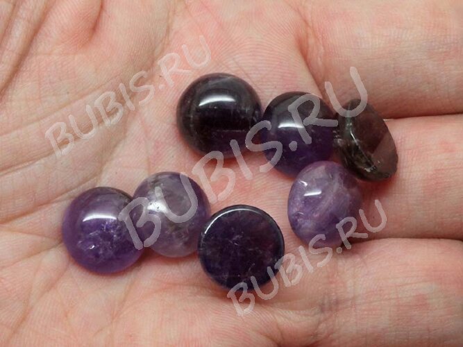 Кабошон каменный 028 Круг 12*12*5мм Аметист натуральный (камни)