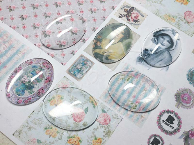 Кабошон стеклянный 13 Овал 40*30*8мм прозрачный (стекло)