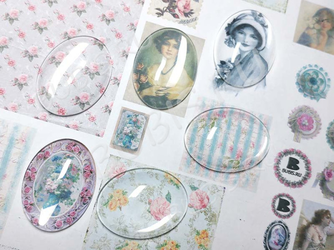 Кабошон стеклянный 13 Овал 40*30*8мм прозрачный (стекло)