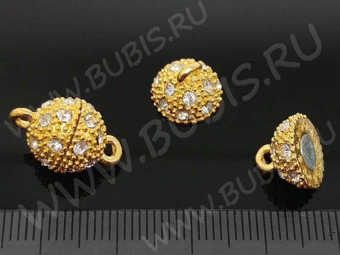 Магнитный замочек №27 Шар со стразами 14,5*9,5*9,5мм золотистый (сплав и стекло)