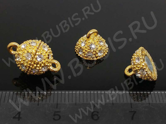 Магнитный замочек №27 Шар со стразами 14,5*9,5*9,5мм золотистый (сплав и стекло)