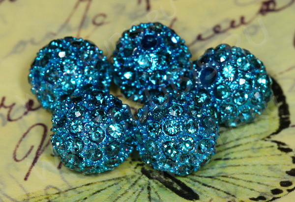 Бусина Шамбала 09 10мм голубо-бирюзовый (металл и стекло)