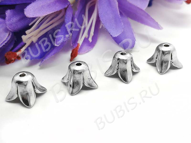 (СКИДКИ!!!) 232 Шапочка Колокольчик 13,5*13,5*8,5мм античное серебро (литьё) (10шт)