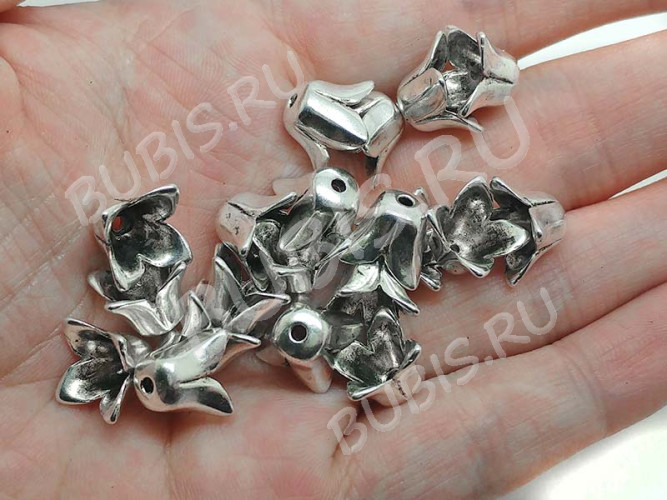 (СКИДКИ!!!) 232 Шапочка Колокольчик 13,5*13,5*8,5мм античное серебро (литьё) (10шт)