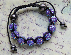 Браслет №01 Шамбала 9 бусин 12мм фиолетовый (резин+гематит)