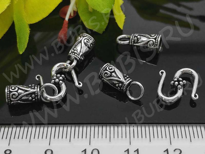 164 Тоггл-крючок S-образный с концевиками 36*12,5*5,5мм античное серебро (литьё)