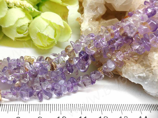 Крошка (галтовка) каменная 126 5-9мм Аметрин натуральный (камни) (нить 20см)