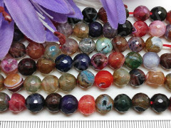 (ОПТ) Бусина округлая ГРАНЁНАЯ 8мм Агат кракле Микс темный (камни) (НИТЬ)