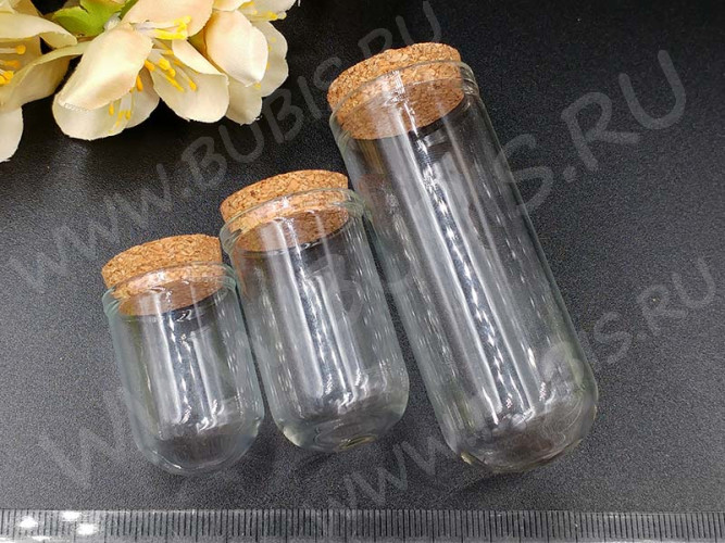 Бутылочка 74 колба с пробкой 38*22*22мм прозрачная (стекло)