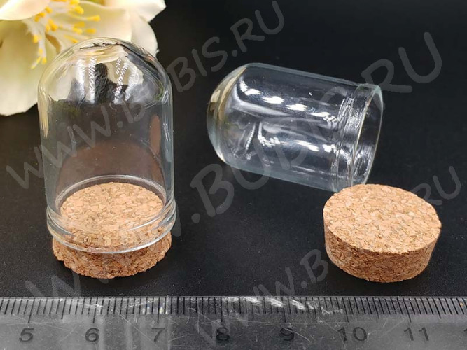 Бутылочка 74 колба с пробкой 38*22*22мм прозрачная (стекло)