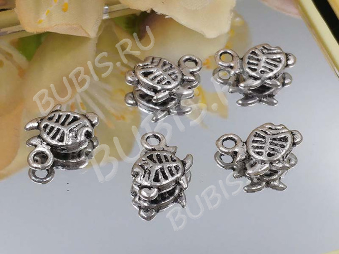 (ОПТ) Подвеска Рыбка 13 3D маленькая 10,5*9*2,5мм античное серебро (литьё) (100шт.)