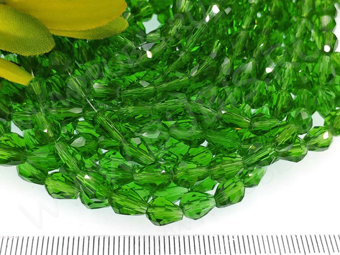 Бусина Капля гранёная 7,5*6*6мм зелёная прозрачная (имитация Сваровски) (10шт.)