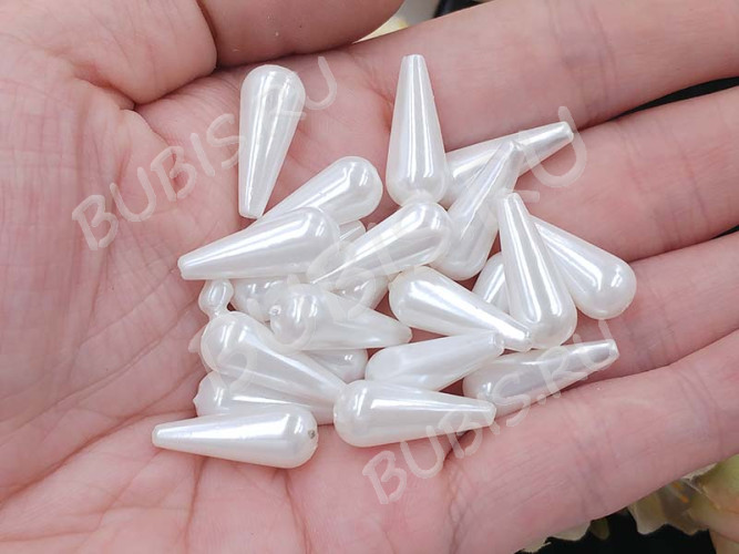 Бусина акриловая Капелька 02 19,5*8*8мм белая жемчужная (акрил)