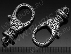 Замочек карабин №035 с узорами 30*14,5*6мм античное серебро (литьё)