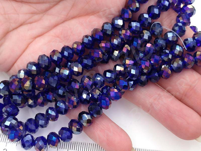 (СКИДКИ!!!) Бусина Абакус гранёный 8*8*5,5мм Хрусталь т.синий с АВ прозрачный (имитация Сваровски) (10шт.)