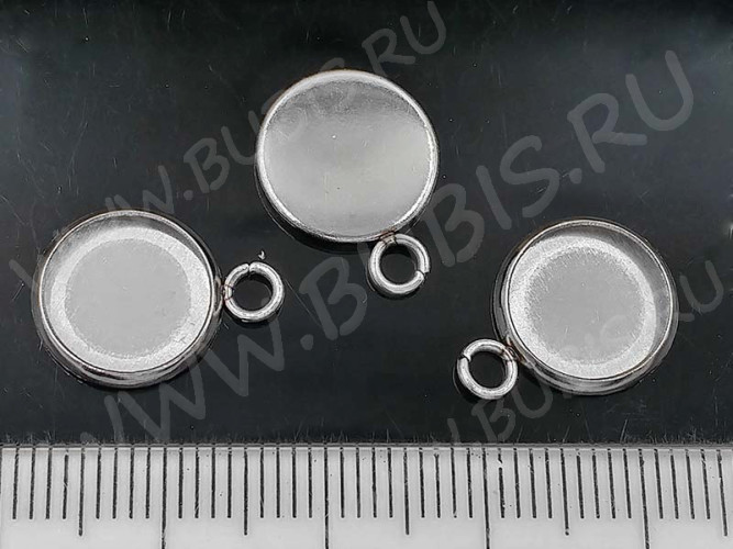 Подвеска-сеттинг Круг 37 (сеттинг 10мм) 15,5*12*1,5мм цвет платины (хирургическая сталь)