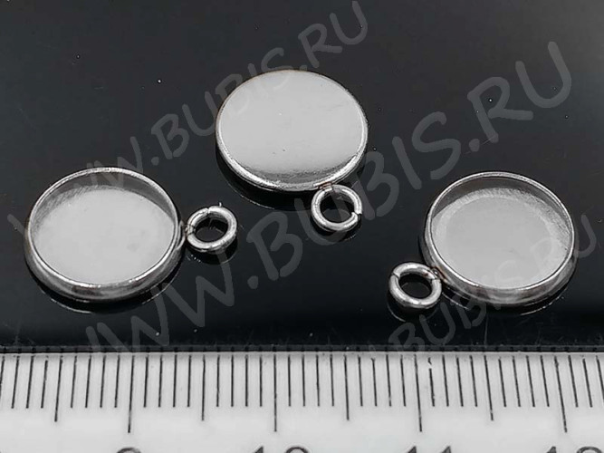 Подвеска-сеттинг Круг 37 (сеттинг 10мм) 15,5*12*1,5мм цвет платины (хирургическая сталь)