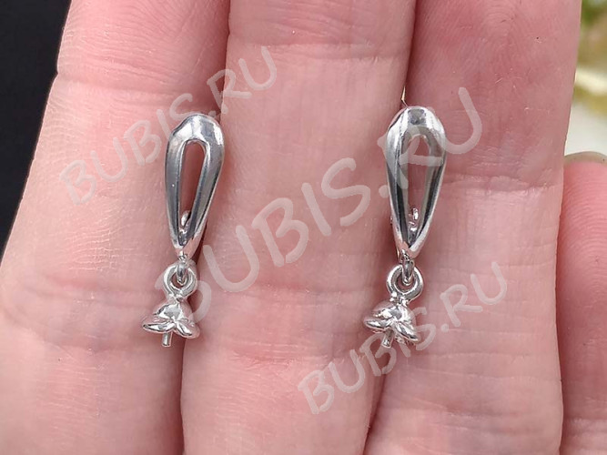 Швензы с английским замком №113 Полукапля с пустышкой 23,5*10*4,5мм цвет платины (Brass с родированием) (1 пара)