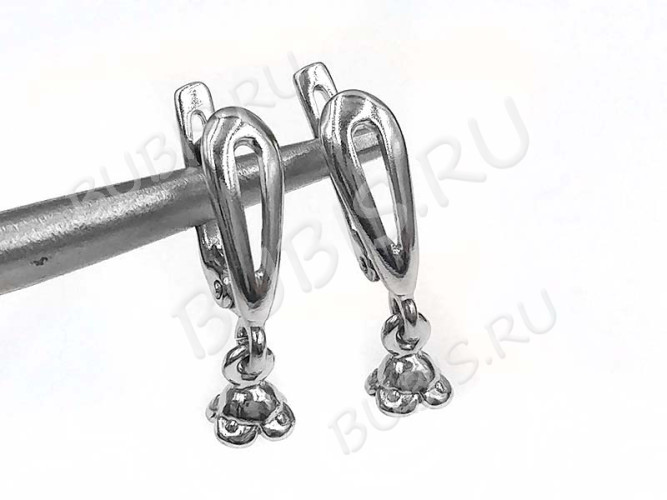 Швензы с английским замком №113 Полукапля с пустышкой 23,5*10*4,5мм цвет платины (Brass с родированием) (1 пара)